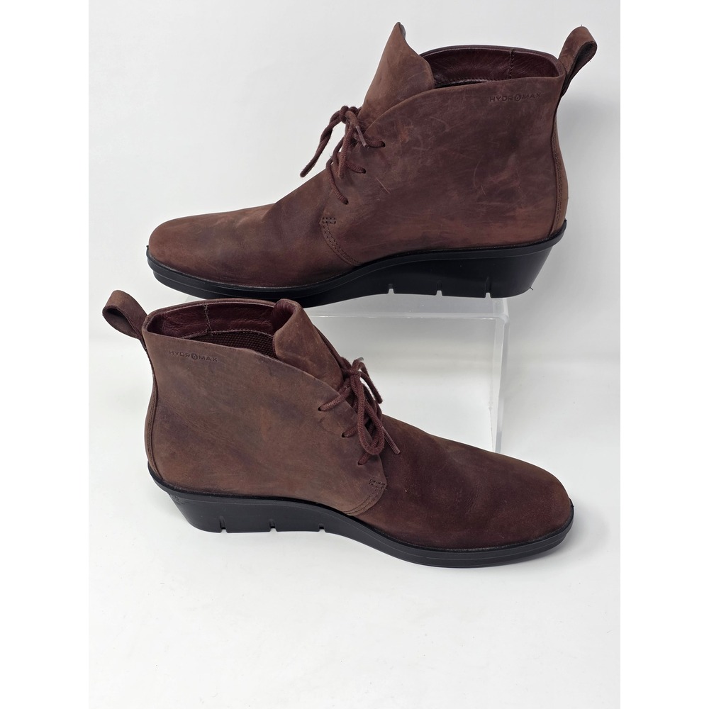 ECCO Hydromax Brown Nubuck Leather Lace Up Wedge Ankle Boots Womens 41 10-10.5